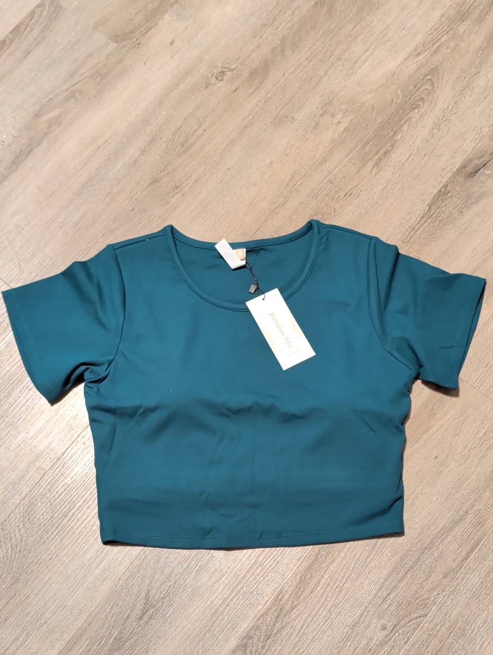 P'tula Deep Teal - Short Sleeve Crewneck Crop Top - Sz Large